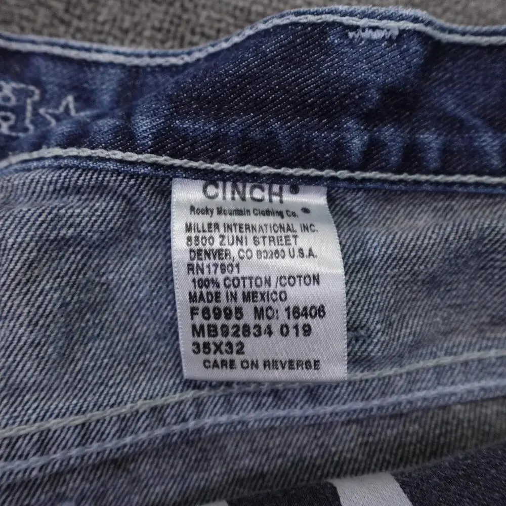 Cinch Jeans Mens 35x32 Blue Medium Wash Relaxed Bootcut Distressed Denim MB92834